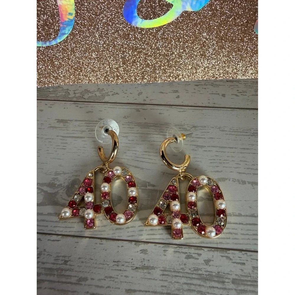 40 & Fabulous Birthday Sash Headband Earrings Set‎ Rose Gold Glitter